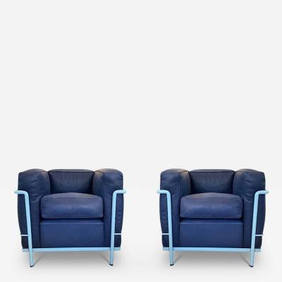  Cassina PAIR OF IMAESTRI LE CORBUSIER 2 ARMCHAIR IN BLUE LEATHER