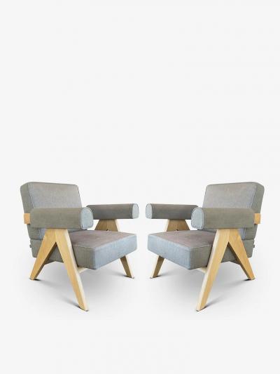  Cassina PAIR OF PIERRE JEANNERET 053 CAPITOL COMPLEX ARMCHAIR IN LIPARI GRIGIO