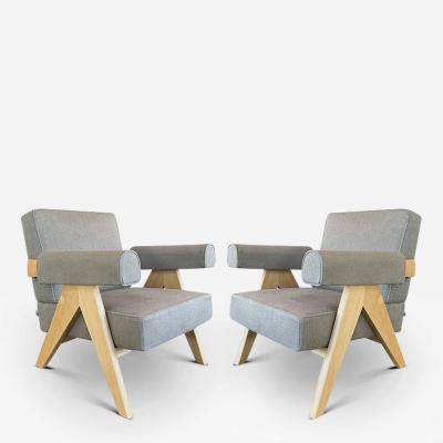  Cassina PAIR OF PIERRE JEANNERET 053 CAPITOL COMPLEX ARMCHAIR IN LIPARI GRIGIO