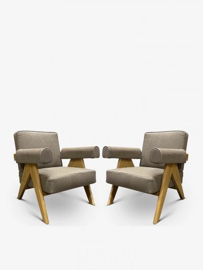  Cassina PAIR OF PIERRE JEANNERET 053 CAPITOL COMPLEX ARMCHAIR IN LIPARI TARTUFO OAK