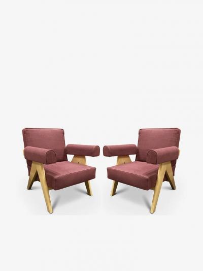  Cassina PAIR OF PIERRE JEANNERET 053 CAPITOL COMPLEX ARMCHAIR IN OAK WITH VINACCIA
