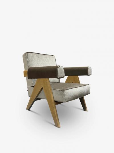 Cassina PAIR OF PIERRE JEANNERET 053 CAPITOL COMPLEX ARMCHAIR IN OSAKA ARGENTO