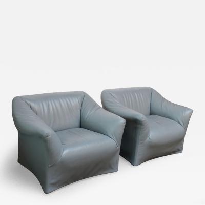  Cassina Pair of Italian Wide Leather Tentazione Club Chairs by Mario Bellini for Cassina