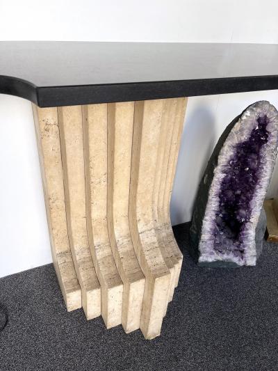  Cattelan Italia Console Travertine and Black Marble by Cattelan Italia Italy 1970s