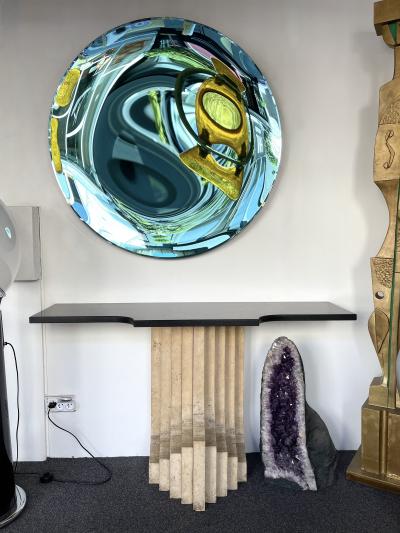  Cattelan Italia Console Travertine and Black Marble by Cattelan Italia Italy 1970s