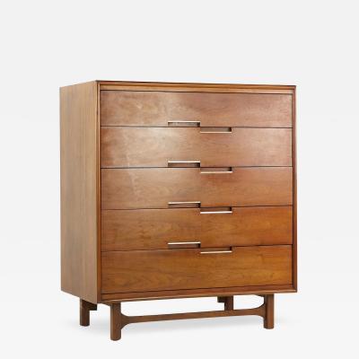  Cavalier Furniture Co Cavalier Furniture Mid Century Walnut and Brass Highboy Dresser