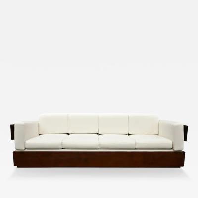  Celina Brazilian Modern Sofa in Hardwood and White Linen by Celina Brazil c 1960