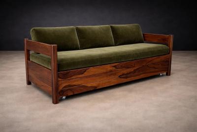  Celina Decora es Brazilian Modern Two in One Rosewood Sofa Daybed in Deep Olive Mohair Celina