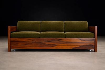  Celina Decora es Brazilian Modern Two in One Rosewood Sofa Daybed in Deep Olive Mohair Celina