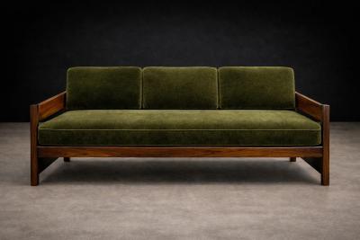  Celina Decora es Brazilian Modern Two in One Rosewood Sofa Daybed in Deep Olive Mohair Celina