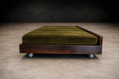  Celina Decora es Brazilian Modern Two in One Rosewood Sofa Daybed in Deep Olive Mohair Celina