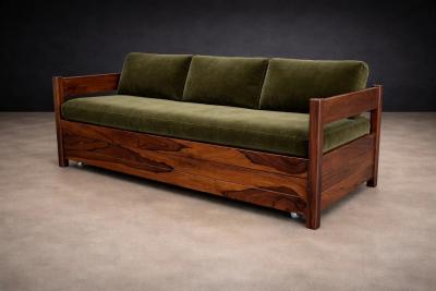  Celina Decora es Brazilian Modern Two in One Rosewood Sofa Daybed in Deep Olive Mohair Celina