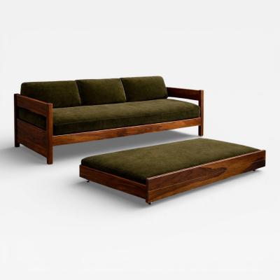  Celina Decora es Brazilian Modern Two in One Rosewood Sofa Daybed in Deep Olive Mohair Celina