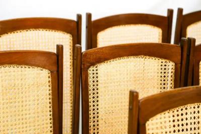  Celina Decora es Mid Century Modern Dining Chair Set in Hardwood Caning Celina Brazil 1960s