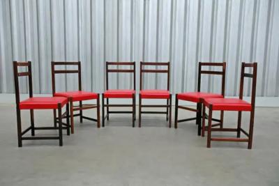  Celina Decora es Set of Six Chairs in Hardwood Red Leather by Celina Decoracoes 1960s