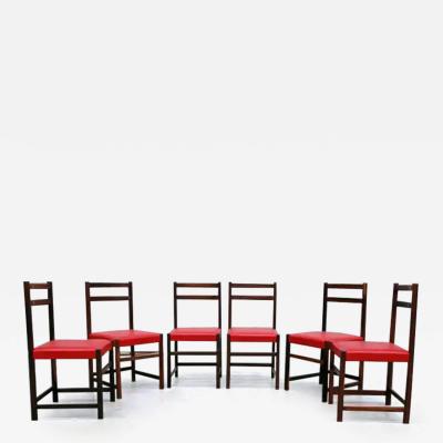  Celina Decora es Set of Six Chairs in Hardwood Red Leather by Celina Decoracoes 1960s