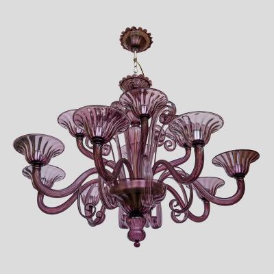  Cenedese 12 light Venetian Purple color hand blown chandelier by Cenedese