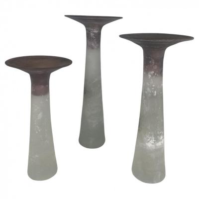  Cenedese A Set of 3 Italian Modern Scavo Glass Candlesticks Cenedese