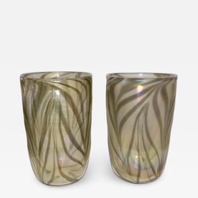  Cenedese Cenedese Italian Pair of Iridescent Zebra Smoked Gold Murano Glass Modern Vases