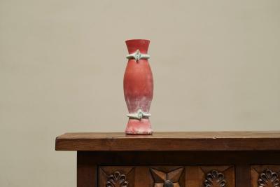  Cenedese Cenedese Murano Attributed Scavo Vase in Red and Green Italy 1960s