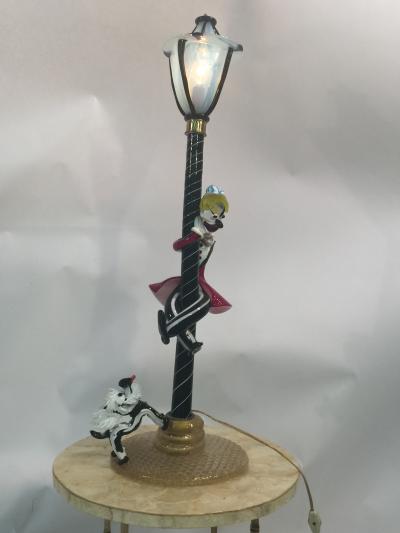  Cenedese Cenedese Murano Glass Drunk Clown and Angel Dog Lamp Post Lamp