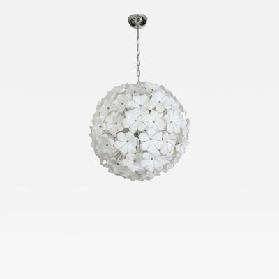  Cenedese Large White Murano Flower Glass Chandelier Attributed to Cenedese