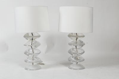  Cenedese Pair Of Vintage Italian Murano Stacked Disk Table Lamps By Cenedese