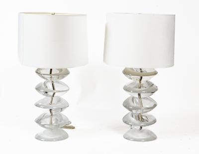  Cenedese Pair Of Vintage Italian Murano Stacked Disk Table Lamps By Cenedese