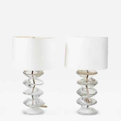  Cenedese Pair Of Vintage Italian Murano Stacked Disk Table Lamps By Cenedese