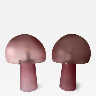  Cenedese Pair of Mushroom Lamps Pink Murano Glass by Cenedese Italy 1970s