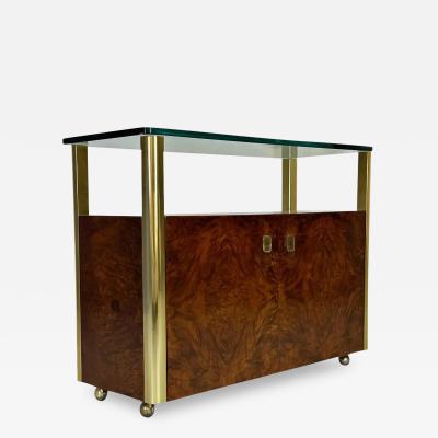  Century Furniture 1980s Century Furniture Burl and Brass Bar Cart with Glass Shelf Mid Century