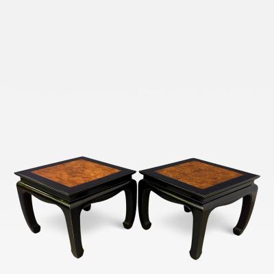  Century Furniture Century Ebonized Pair of Pagoda End Tables with A Burl Top Chin Hua Collection