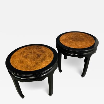  Century Furniture Century Ebonized Pair of Pagoda Side Tables with A Burl Top Chin Hua Collection