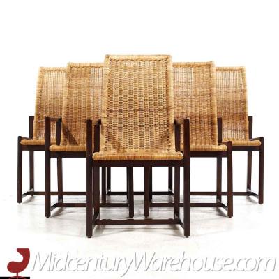  Century Furniture Century Furniture Mid Century Cane and Walnut Dining Chairs Set of 6