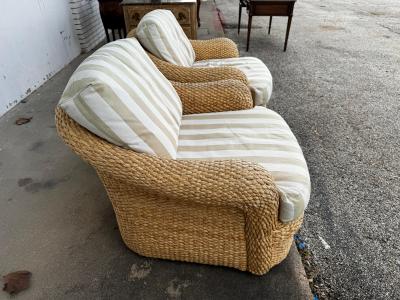  Century Furniture Pair of Custom Wicker Swivel Lounge Chairs by Century Furniture