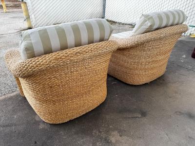  Century Furniture Pair of Custom Wicker Swivel Lounge Chairs by Century Furniture