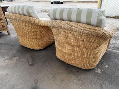  Century Furniture Pair of Custom Wicker Swivel Lounge Chairs by Century Furniture