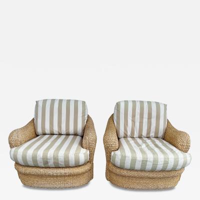  Century Furniture Pair of Custom Wicker Swivel Lounge Chairs by Century Furniture