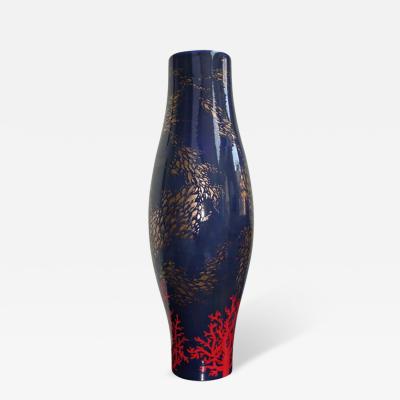  Ceramica Gatti Modern Italian Monumental Gold Red Blue Vase by Ceramica Gatti with Sea Deco