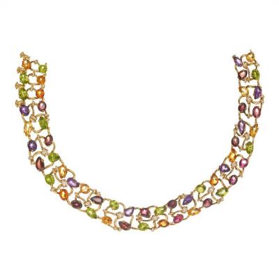  Chanel CHANEL 18K YELLOW GOLD MULTICOLOR GEMSTONE AND DIAMOND COLLAR NECKLACE