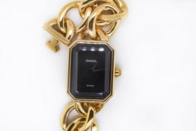  Chanel CHANEL PREMIER 18K YELLOW GOLD 1987 BLACK DIAL WATCH