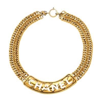  Chanel Chanel Quilted Cutout Plate Double Chain Necklace