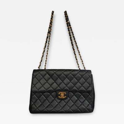  Chanel Chanel Vintage Jumbo Black Quilted Lambskin Charm CC 24K Tassel Handbag Purse