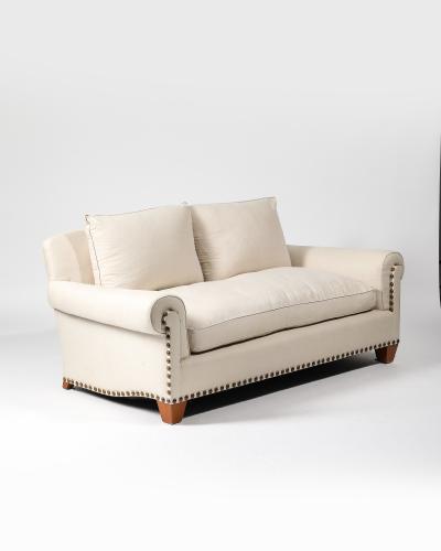  Chanel Linen Walnut and Brass Roll Arm Sofa by Chanel United States c 1990