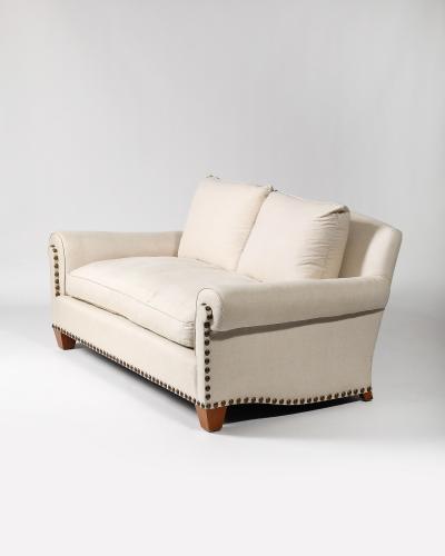 Chanel Linen Walnut and Brass Roll Arm Sofa by Chanel United States c 1990
