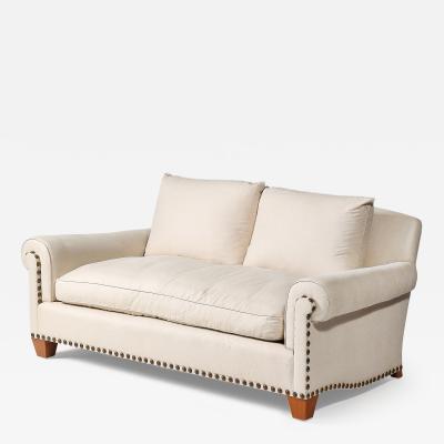  Chanel Linen Walnut and Brass Roll Arm Sofa by Chanel United States c 1990