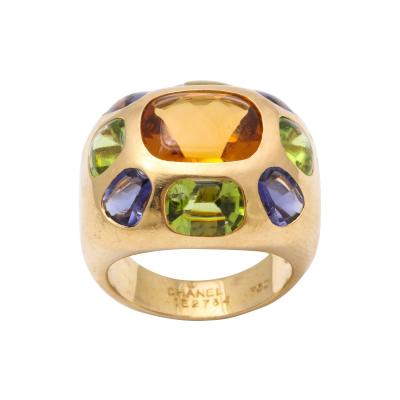 Chanel - Vintage Chanel Gold Citrine and Semi -Precious Stone Ring