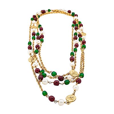  Chanel Xtra Long Vintage Chanel Blistered Pearl Gripoix Necklace