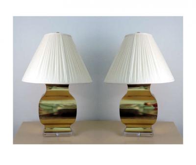  Chapman Manufacturing Company Pair Large Modern Geometrical Urn Shape Brass Lamps