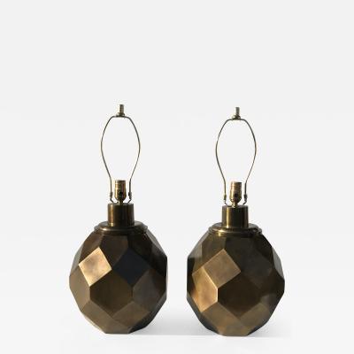  Chapman Manufacturing Company Pair of Geometric Faceted Sphere Lamps by Chapman